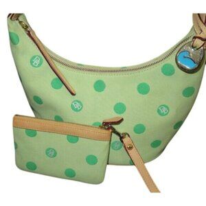 Dooney & Bourke Small Green Canvas Polka Dot Shoulder Bag with pouch Vintage Y2K